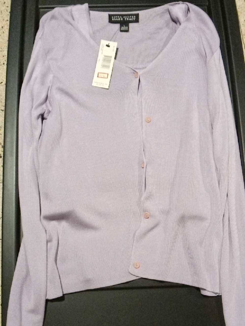 Ellen Tracy Light Lavender Button-Front Cardigan